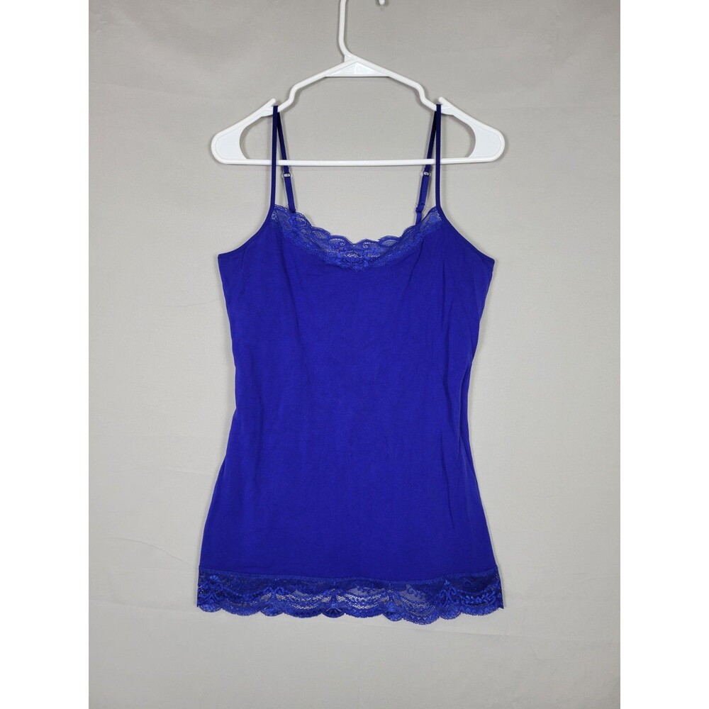 Express Sexy Stretch Lace Trim Cami Tank Top Womens Large Cobalt Blue Long Slim